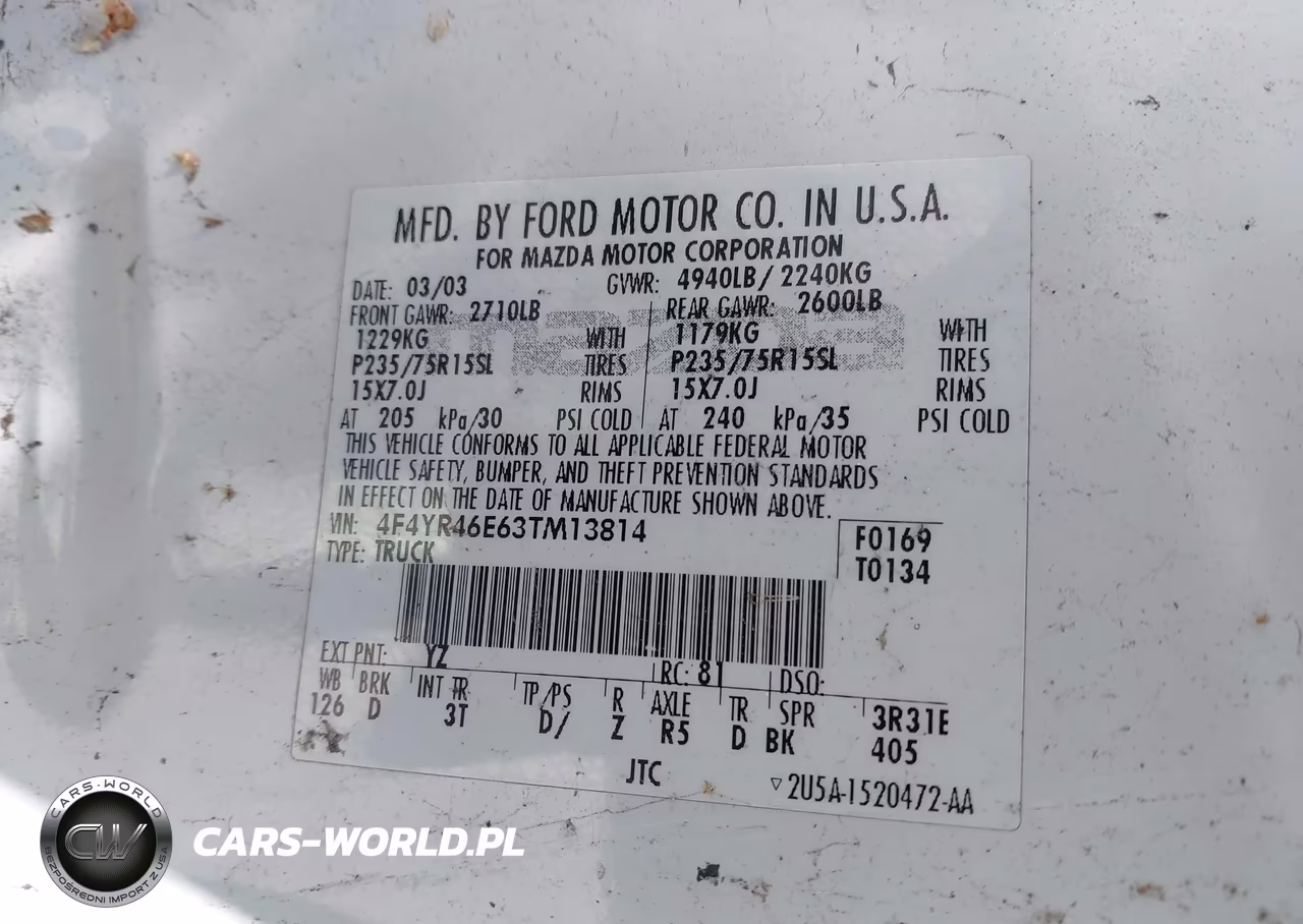 2003 Mazda B4000 Ds VIN:4F4YR46E63TM13814 - 9