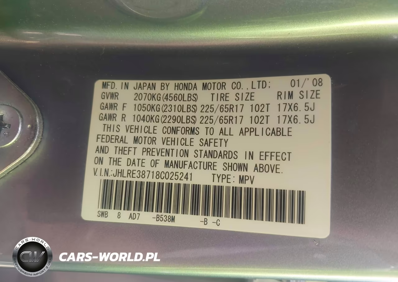 2008 Honda Cr-V Ex-L VIN:JHLRE38718C025241 - 9