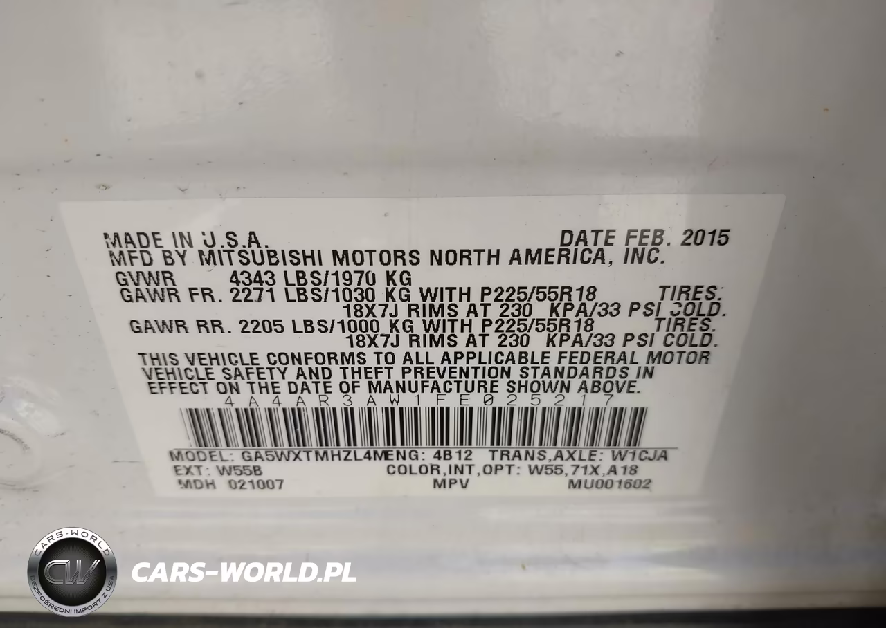 2015 Mitsubishi Outlander Sport Es VIN:4A4AR3AW1FE025217 - 9