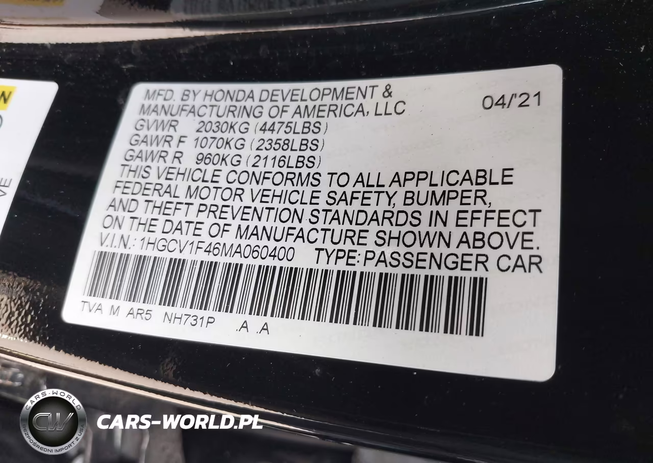 2021 Honda Accord Sport Special Edition VIN:1HGCV1F46MA060400 - 9