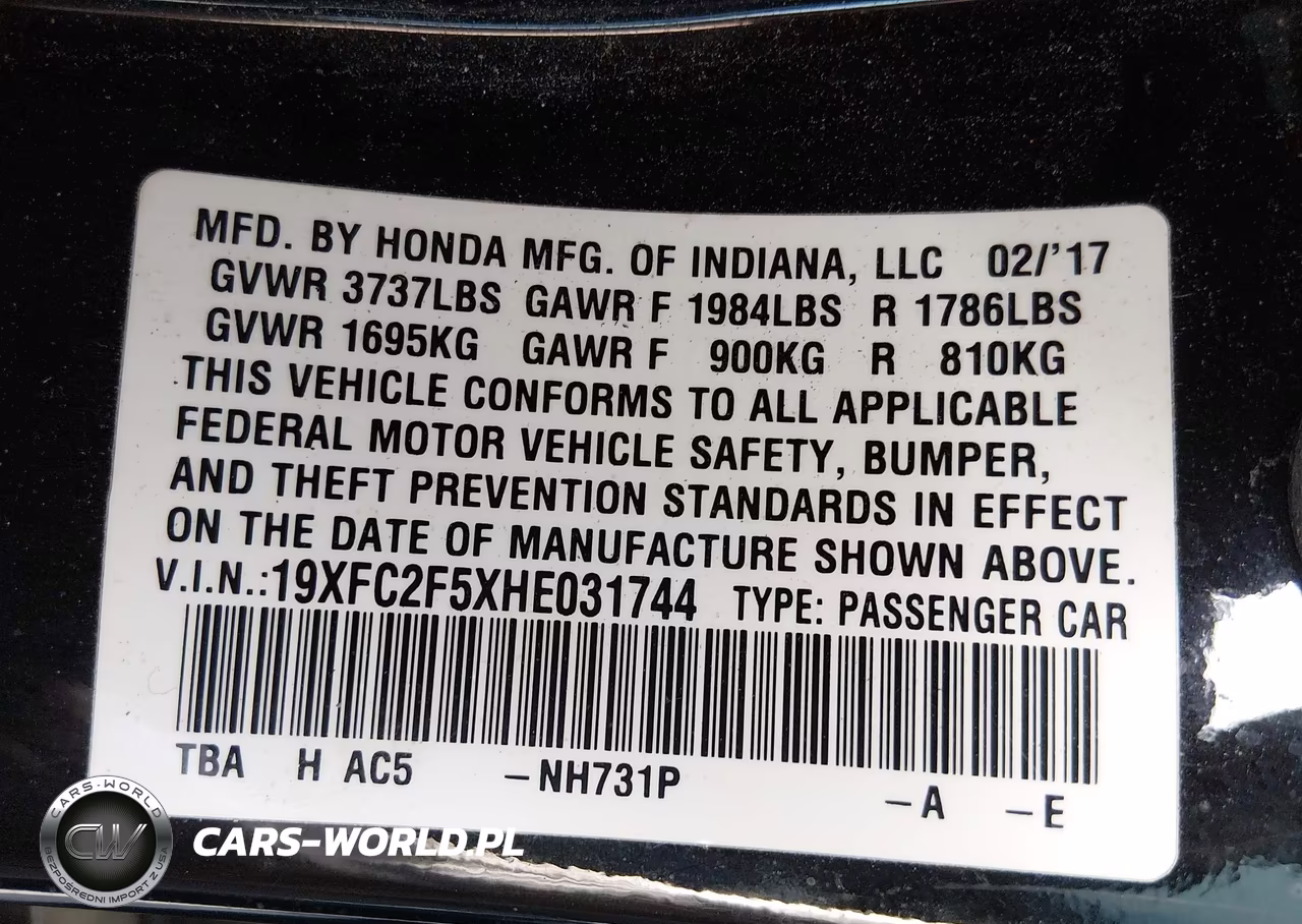 2017 Honda Civic Lx VIN:19XFC2F5XHE031744 - 9