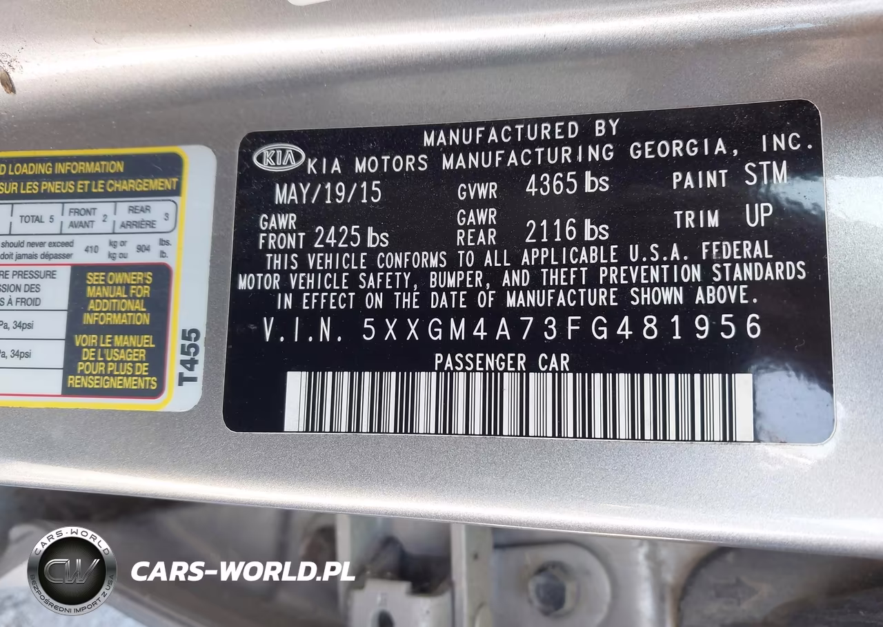 2015 KIA OPTIMA LX VIN:5XXGM4A73FG481956 - 9