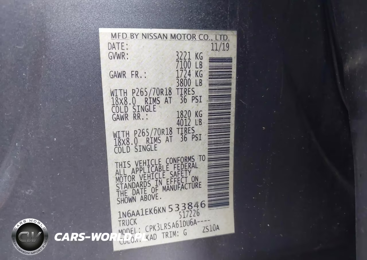 2019 Nissan Titan S VIN:1N6AA1EK6KN533846 - 9