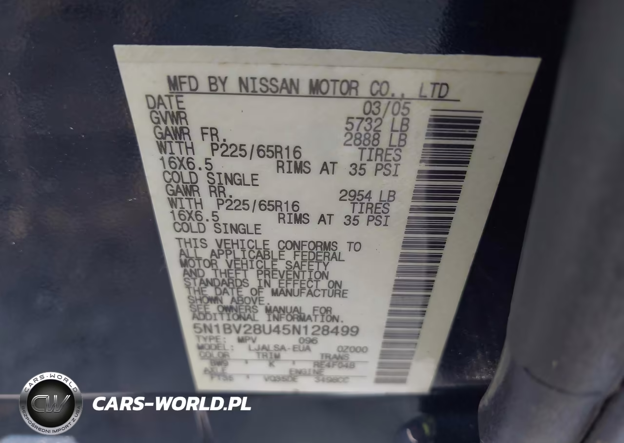 2005 Nissan Quest 3.5 S VIN:5N1BV28U45N128499 - 9