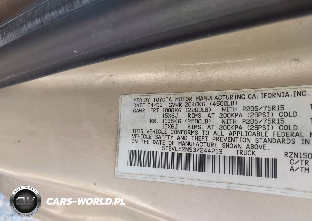 2003 Toyota Tacoma VIN:5TEVL52N93Z244219 - 9