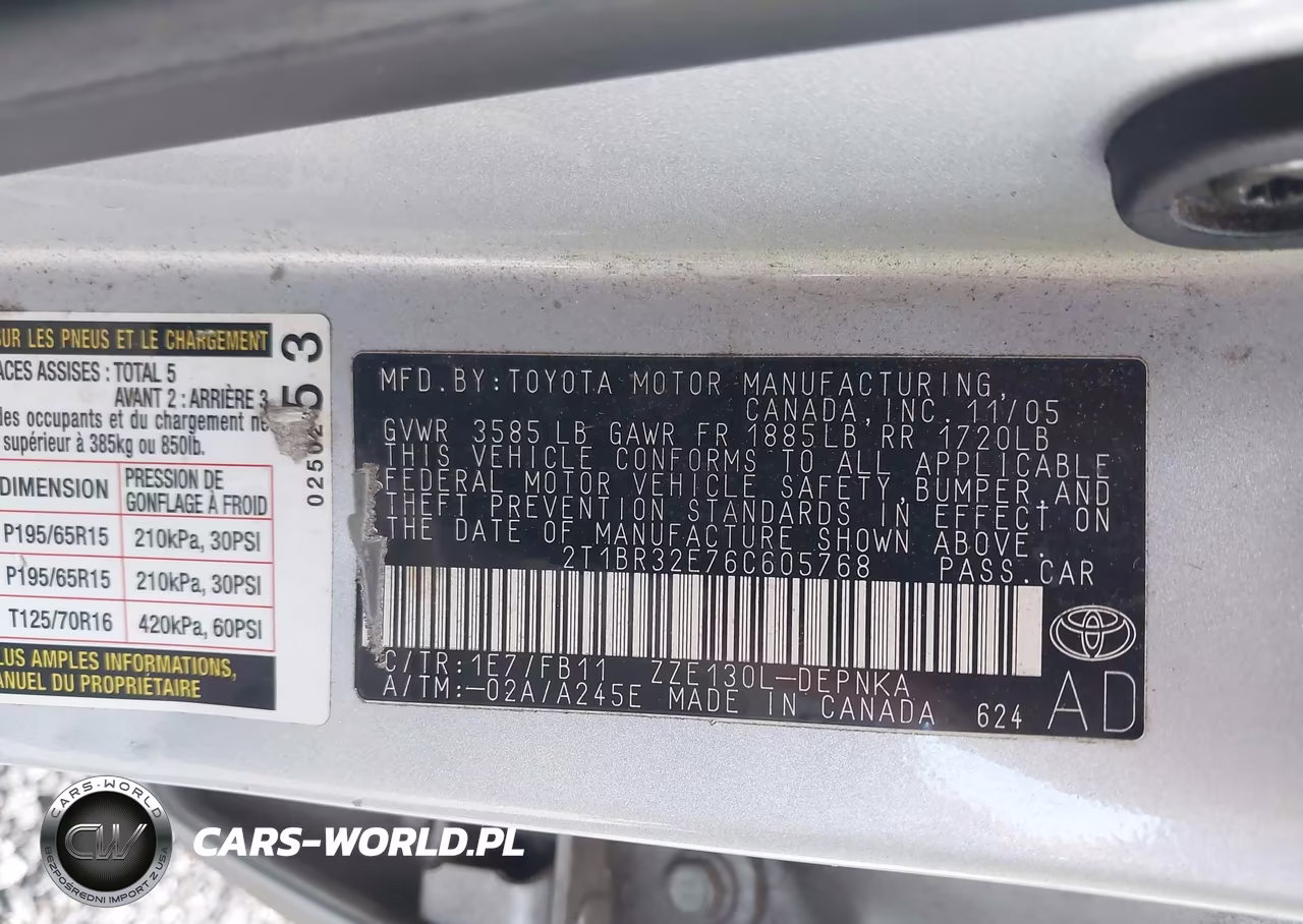 2006 Toyota Corolla Le VIN:2T1BR32E76C605768 - 9