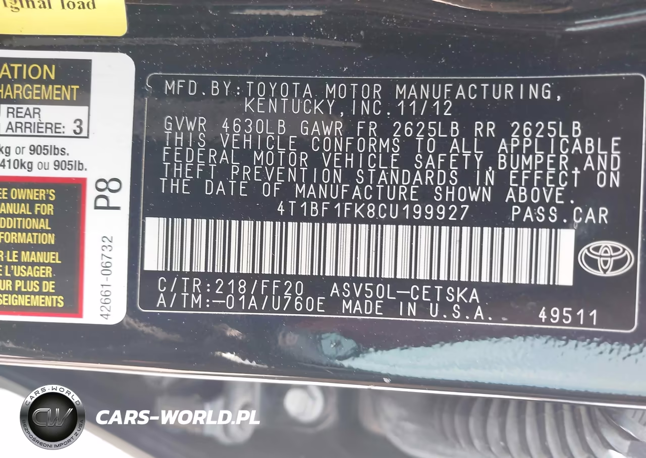 2012 Toyota Camry Se Limited Edition VIN:4T1BF1FK8CU199927 - 9
