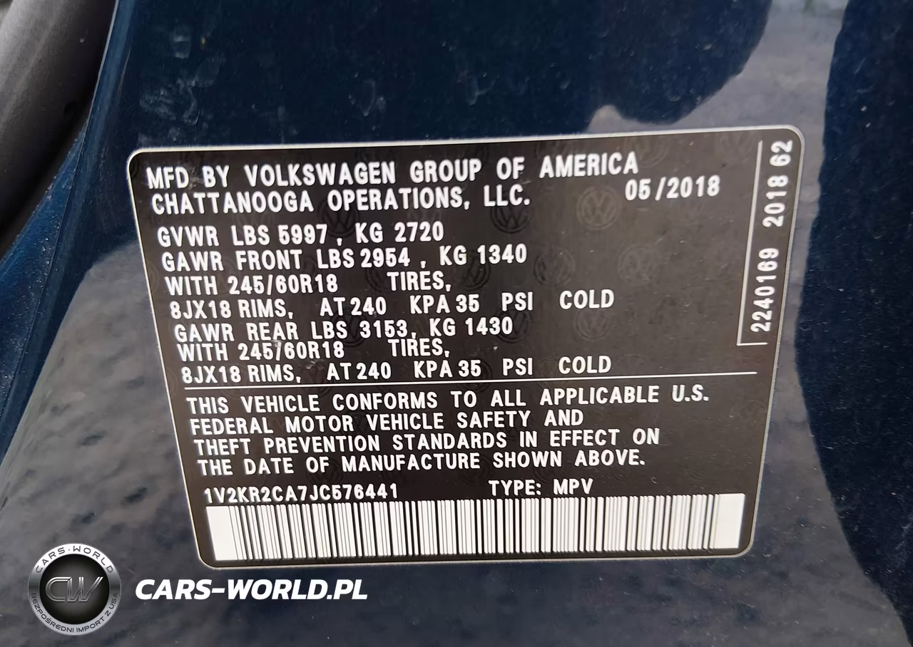 2018 Volkswagen Atlas 3.6L V6 Se VIN:1V2KR2CA7JC576441 - 9