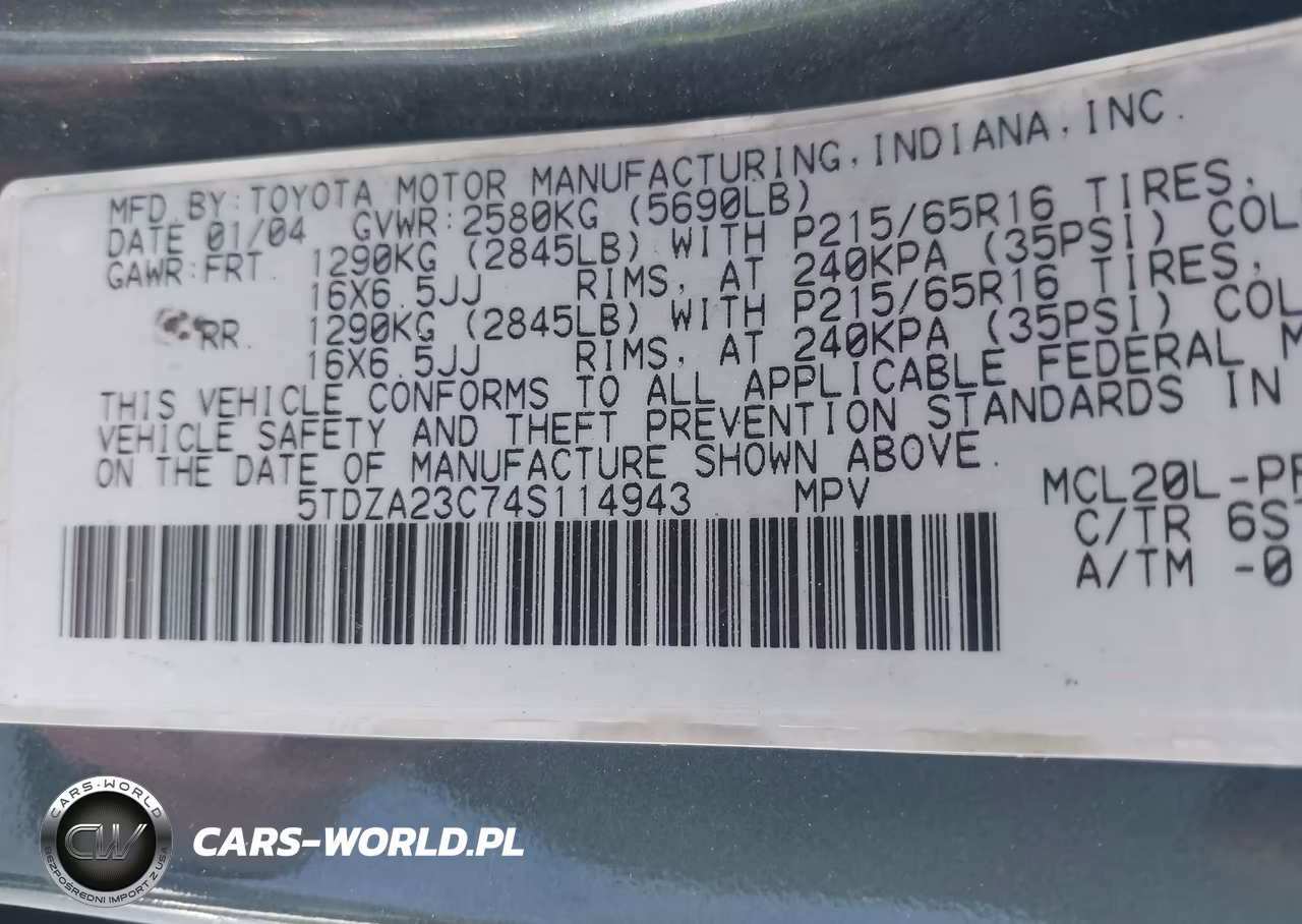2004 Toyota Sienna Ce VIN:5TDZA23C74S114943 - 9