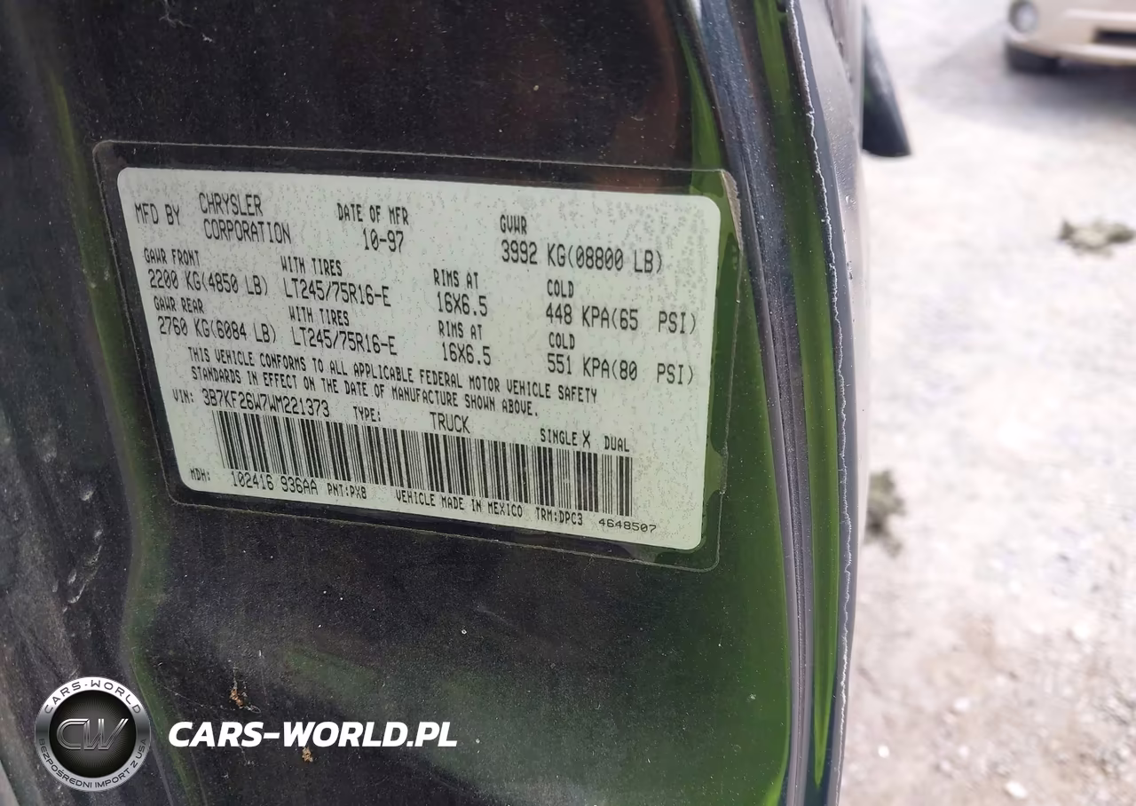 1998 Dodge Ram 2500 St VIN:3B7KF26W7WM221373 - 9