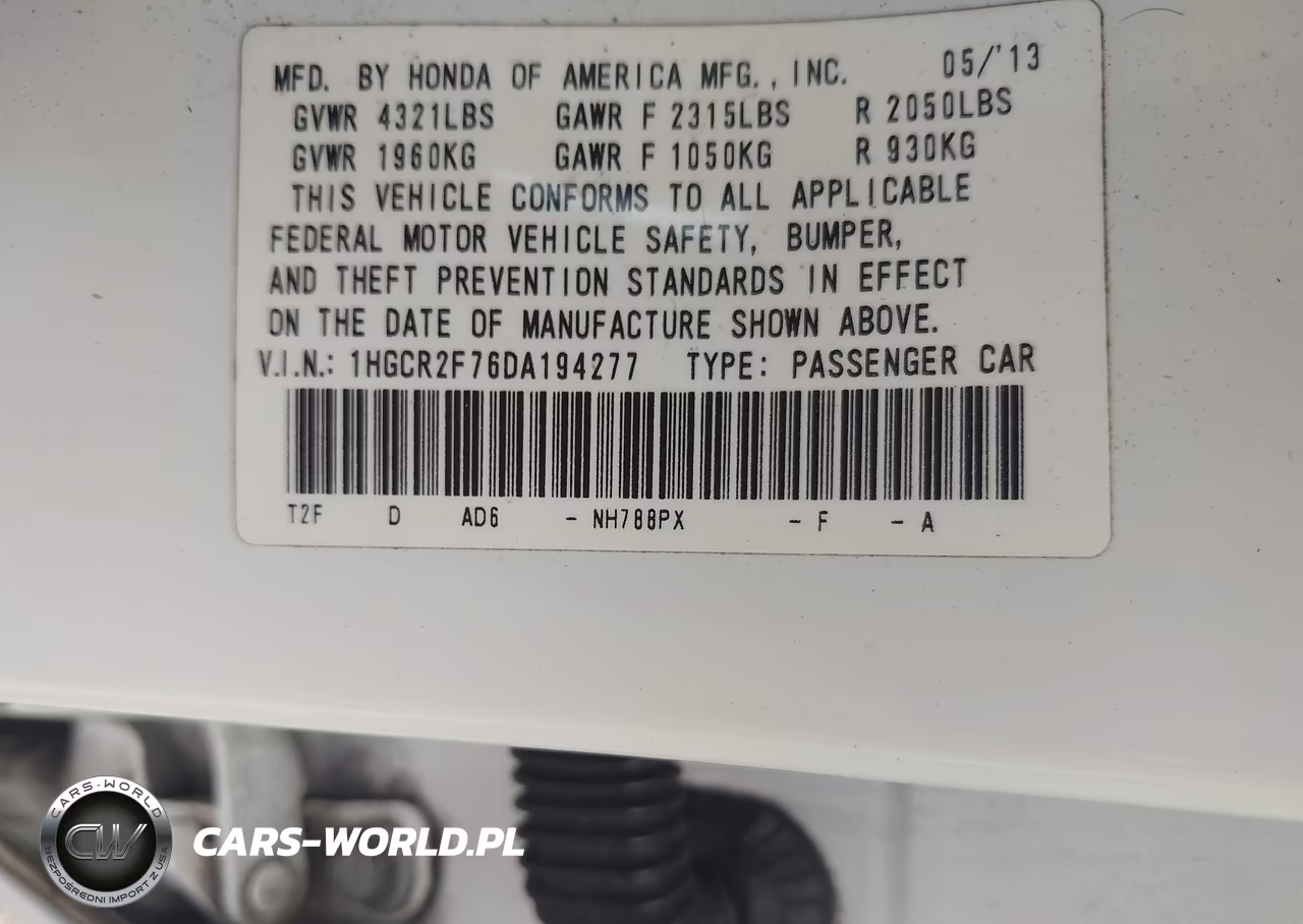 2013 Honda Accord Ex VIN:1HGCR2F76DA194277 - 9