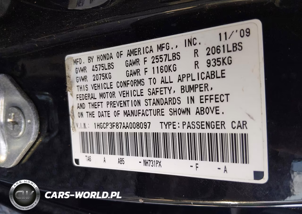 2010 Honda Accord 3.5 Ex-L VIN:1HGCP3F87AA008097 - 9