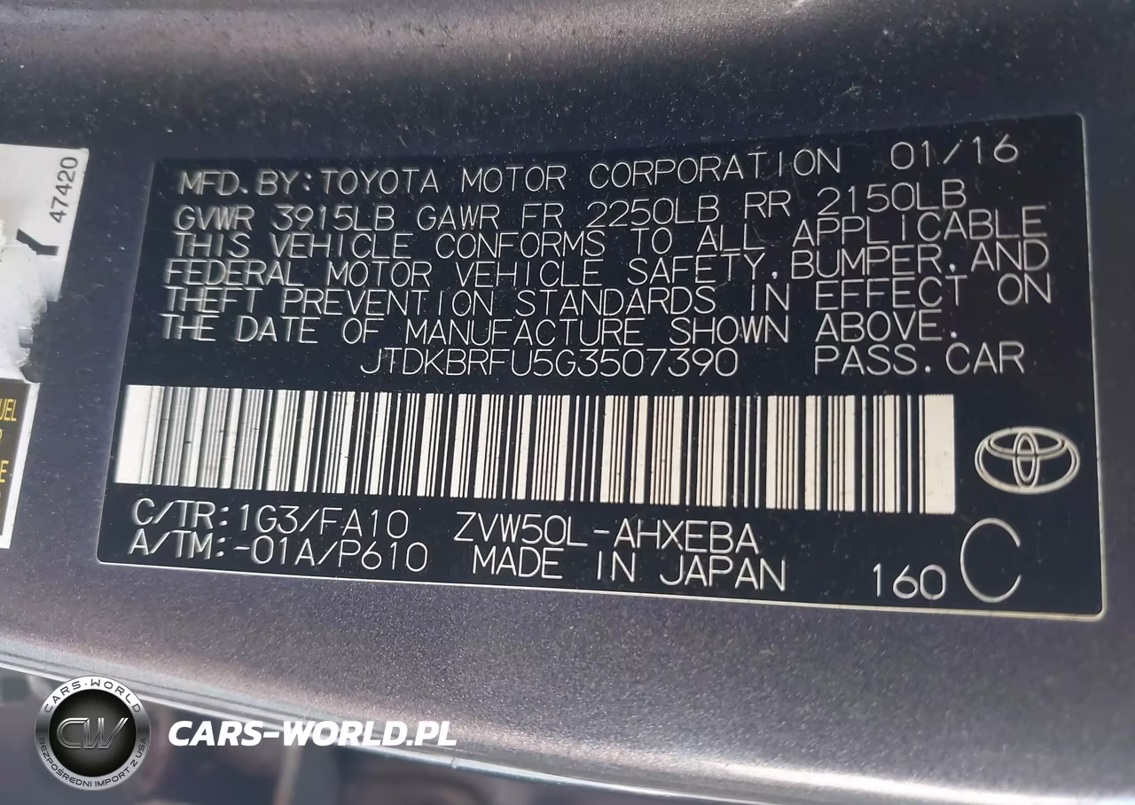 2016 Toyota Prius Two VIN:JTDKBRFU5G3507390 - 9