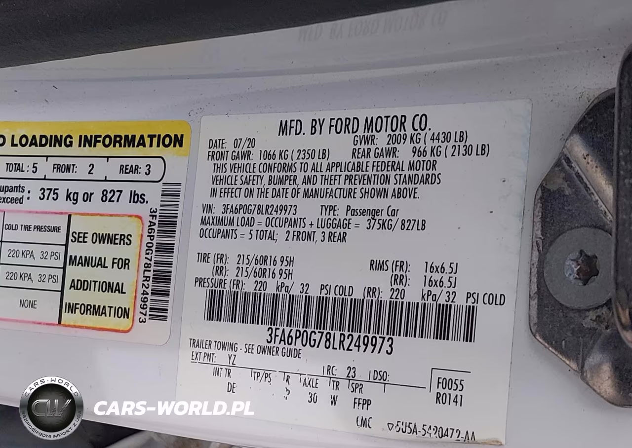 2020 Ford Fusion S VIN:3FA6P0G78LR249973 - 9