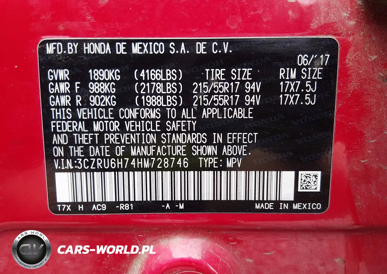 2017 Honda Hr-V Ex-L VIN:3CZRU6H74HM728746 - 9