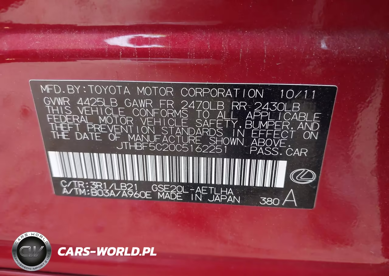 2012 Lexus Is 250 VIN:JTHBF5C20C5162251 - 9