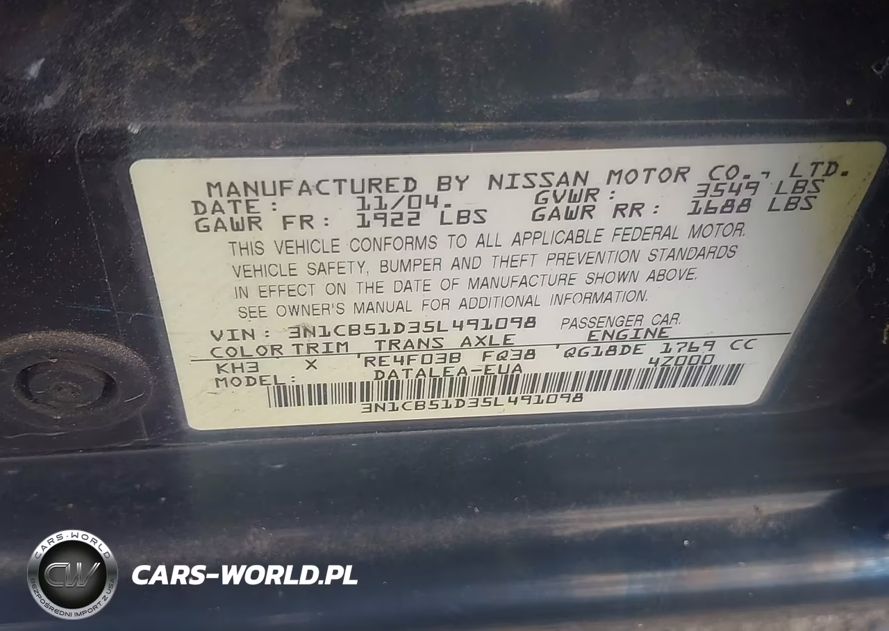 2005 Nissan Sentra 1.8S VIN:3N1CB51D35L491098 - 9