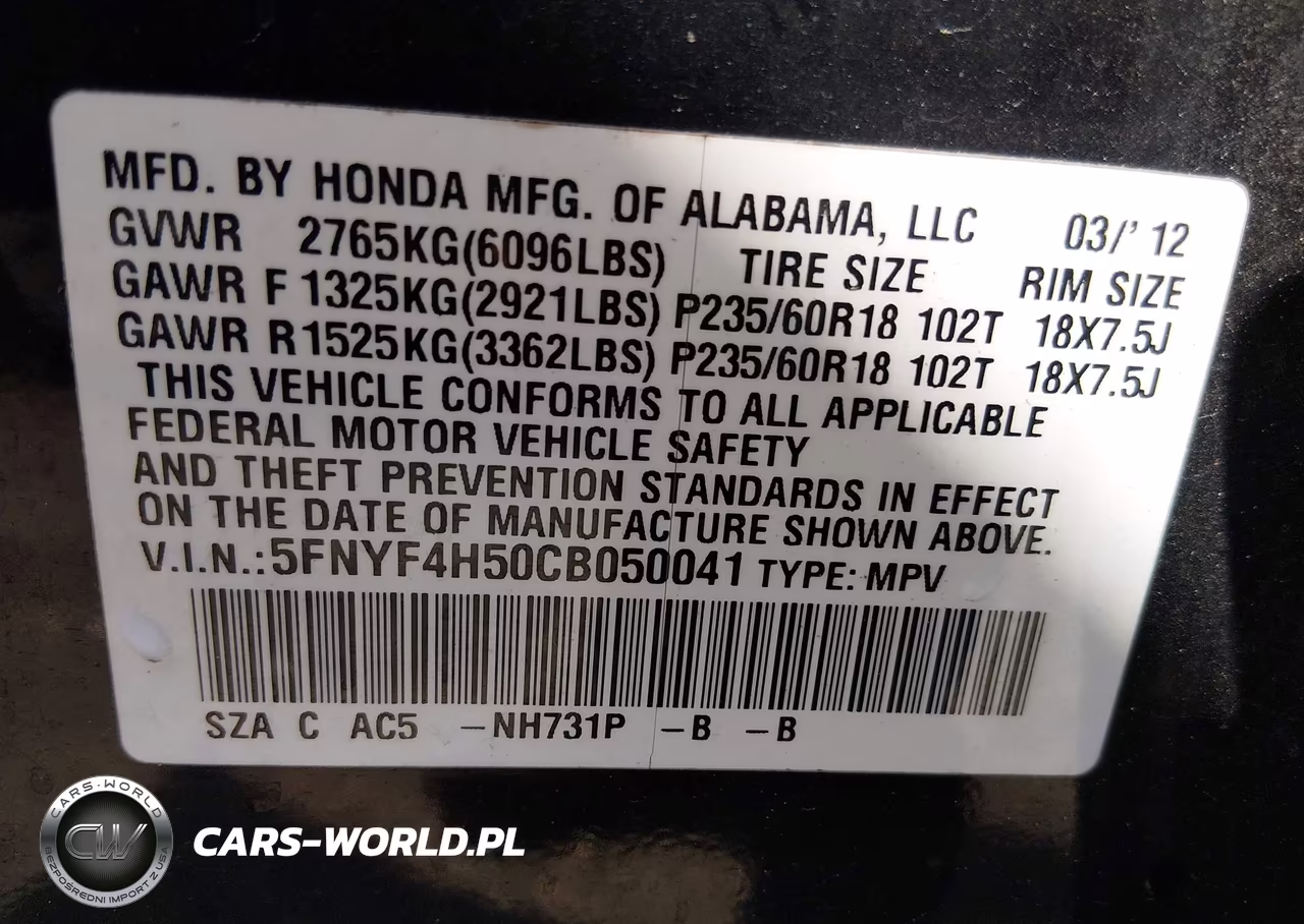 2012 Honda Pilot Ex-L VIN:5FNYF4H50CB050041 - 9