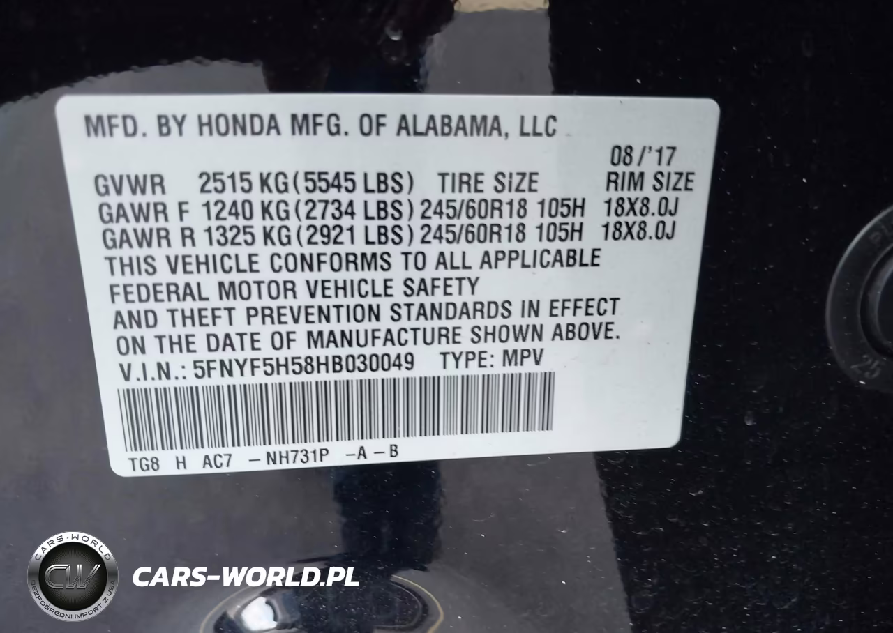 2017 Honda Pilot Ex-L VIN:5FNYF5H58HB030049 - 9