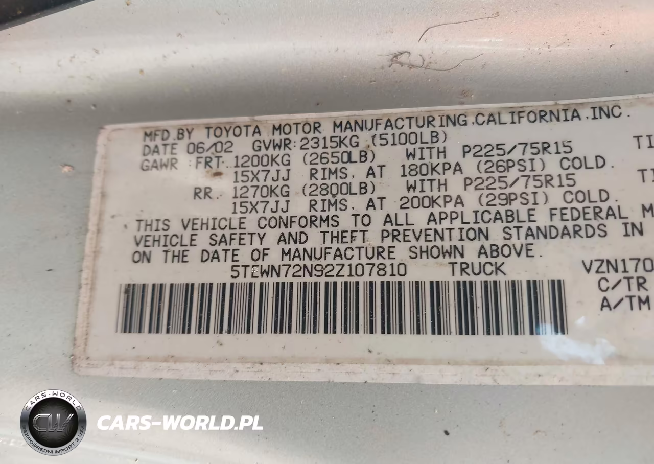 2002 Toyota Tacoma Base V6 VIN:5TEWN72N92Z107810 - 9