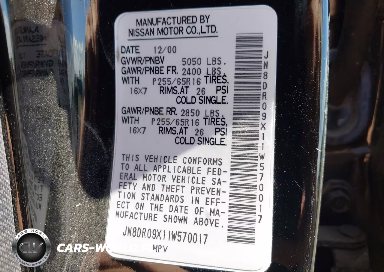 2001 Nissan Pathfinder Le VIN:JN8DR09X11W570017 - 9