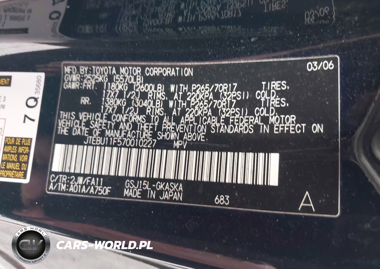 2007 Toyota Fj Cruiser VIN:JTEBU11F570010227 - 9