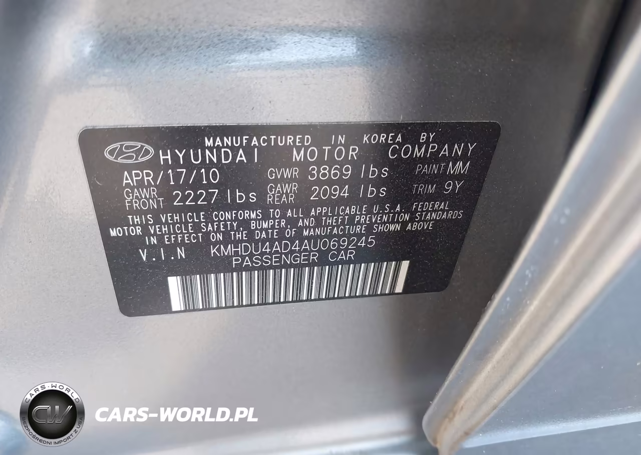 2010 Hyundai Elantra Gls VIN:KMHDU4AD4AU069245 - 9