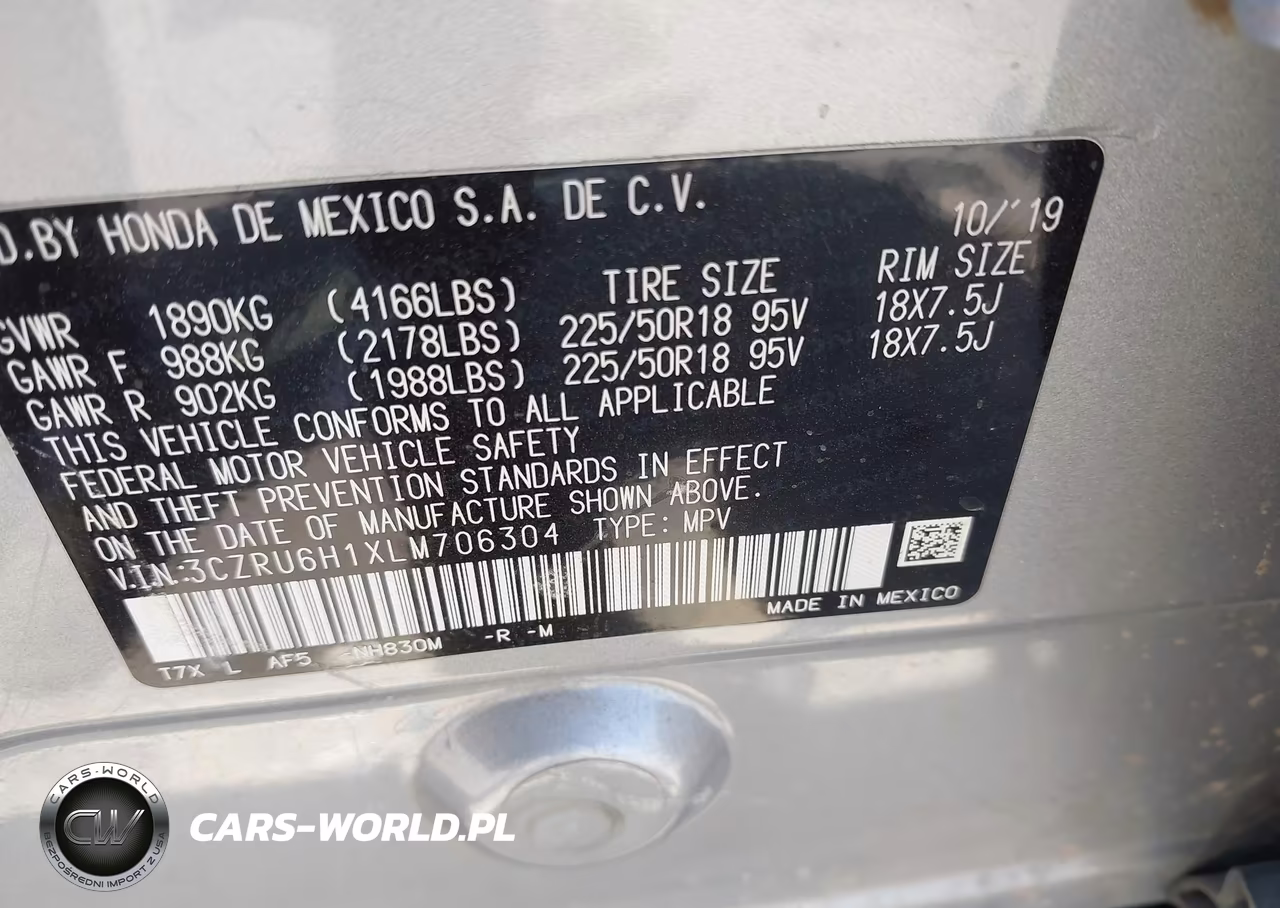 2020 Honda Hr-V Awd Sport VIN:3CZRU6H1XLM706304 - 9
