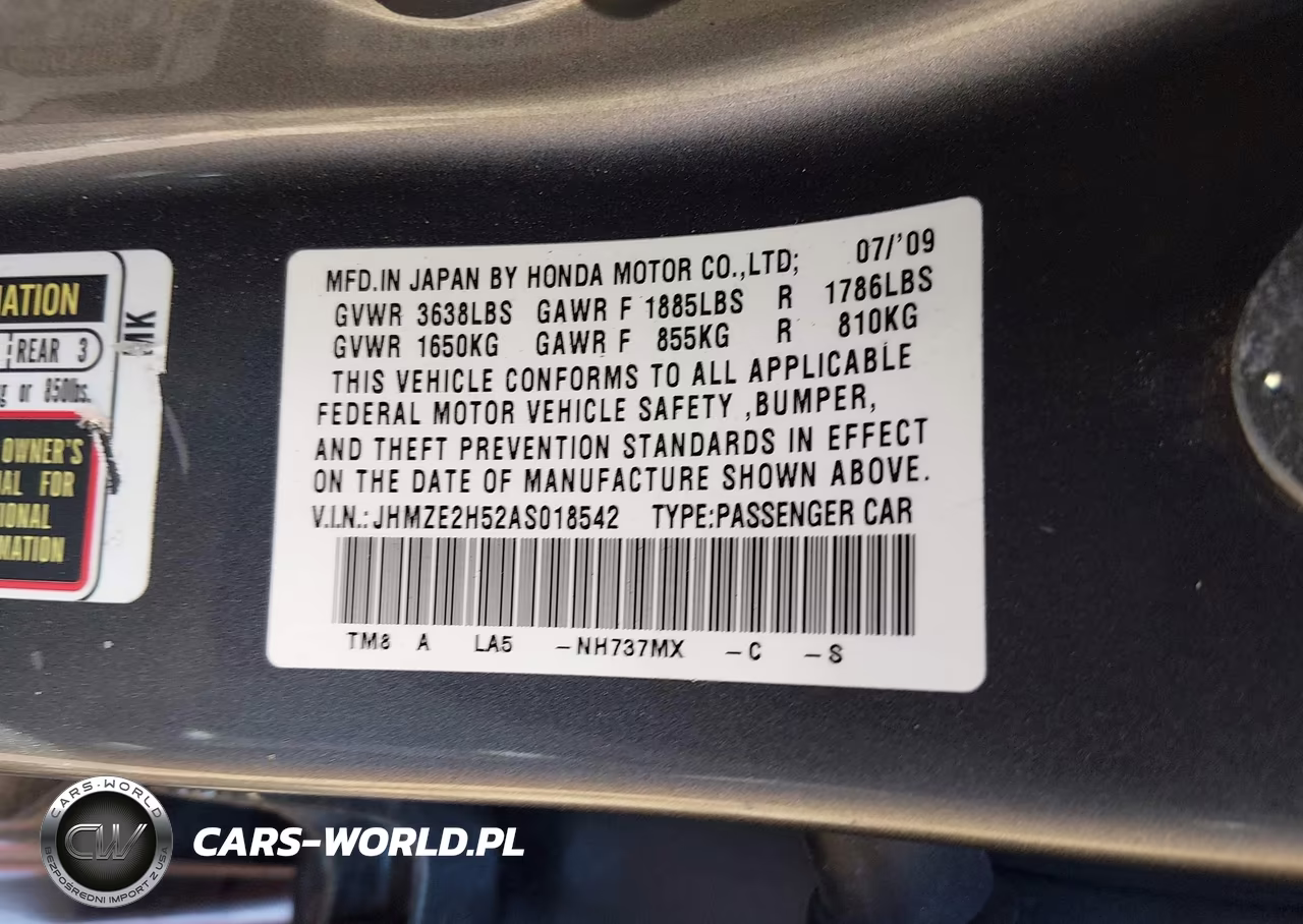 2010 Honda Insight Lx VIN:JHMZE2H52AS018542 - 9