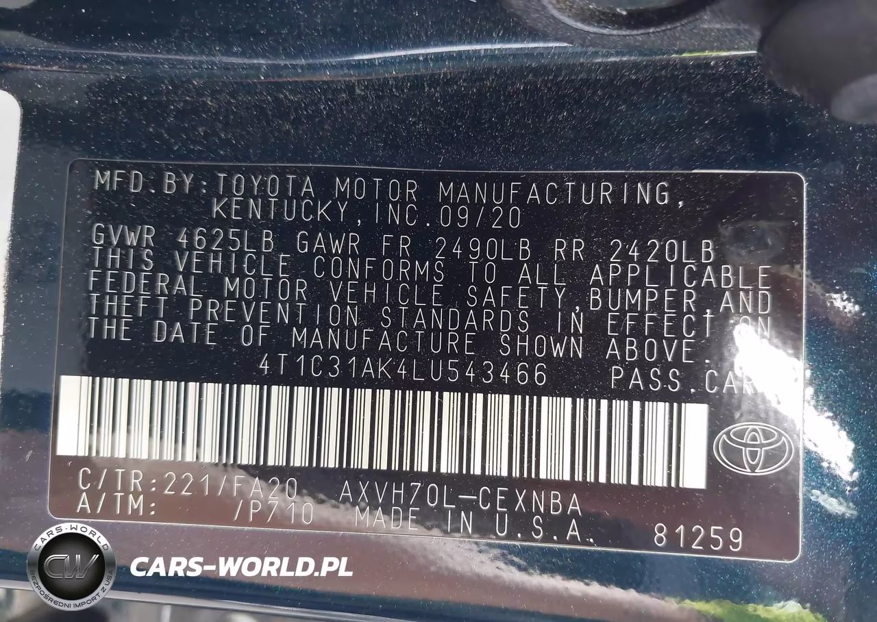 2020 Toyota Camry Le Hybrid VIN:4T1C31AK4LU543466 - 9