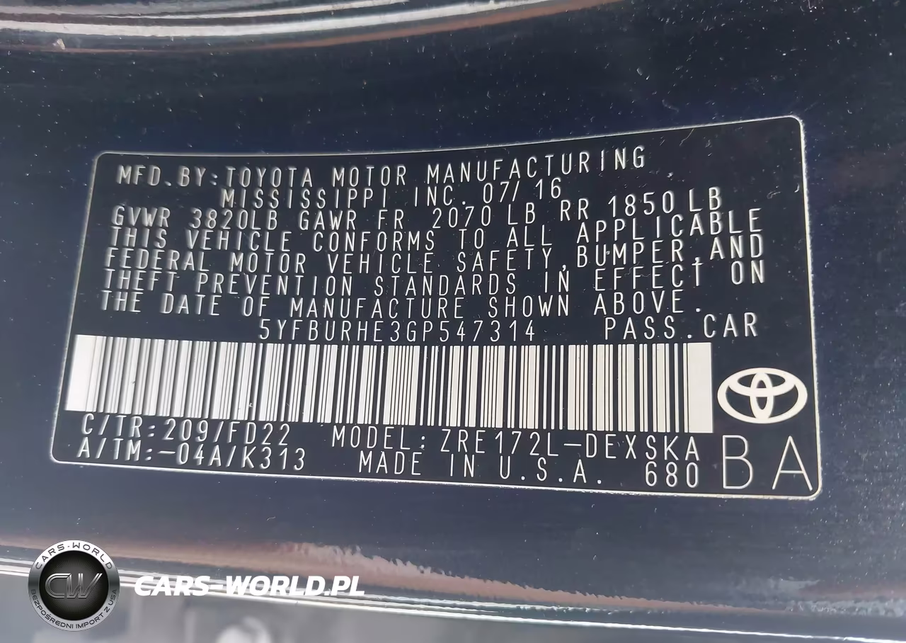 2016 Toyota Corolla S Plus VIN:5YFBURHE3GP547314 - 9