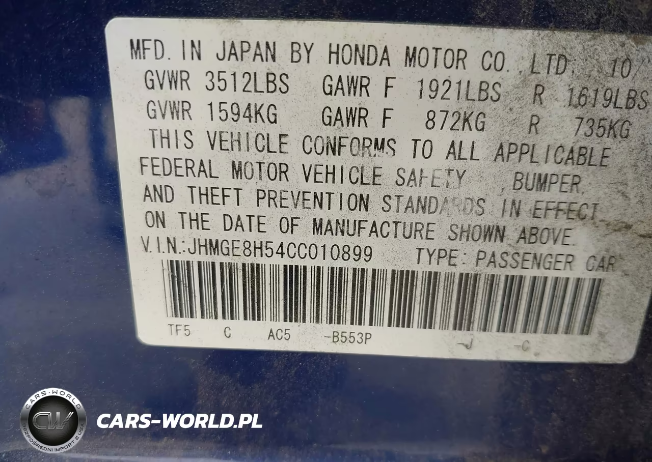 2012 Honda Fit Sport VIN:JHMGE8H54CC010899 - 9