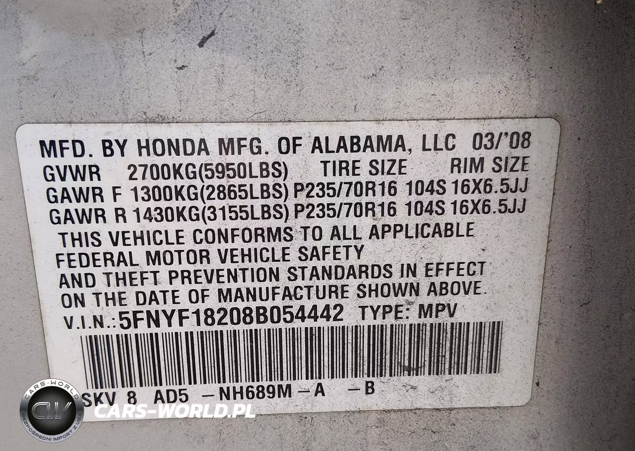 2008 Honda Pilot Vp VIN:5FNYF18208B054442 - 9