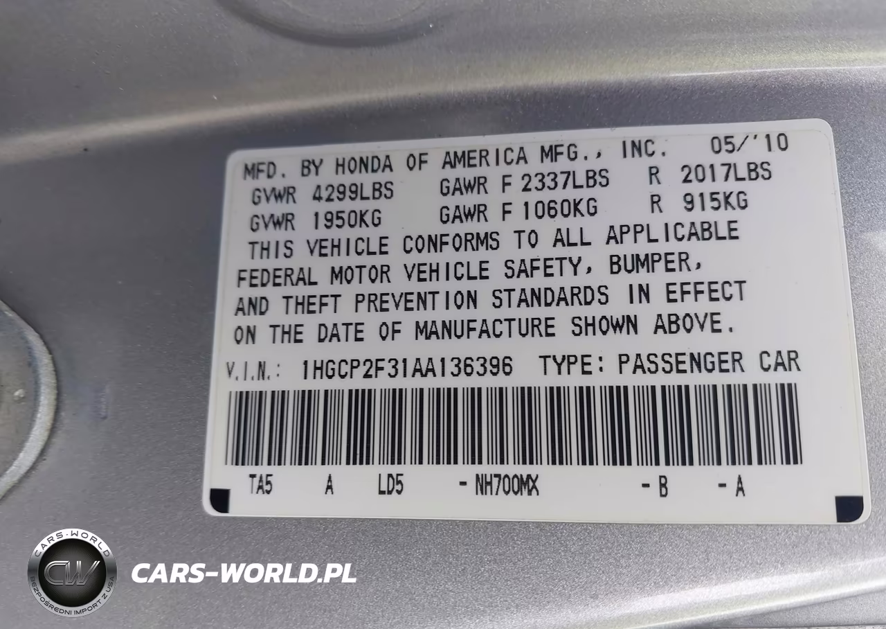 2010 Honda Accord 2.4 Lx VIN:1HGCP2F31AA136396 - 9