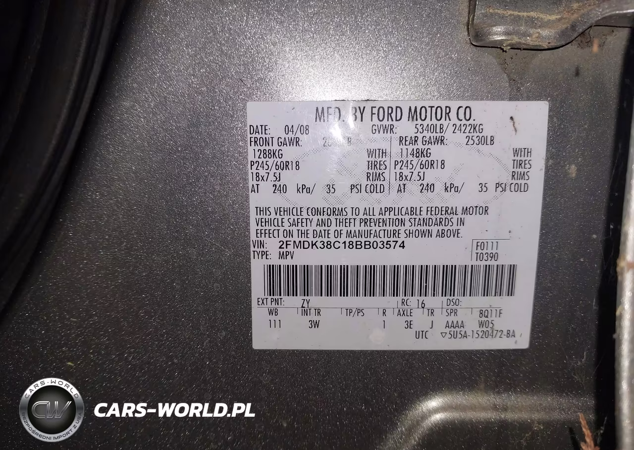 2008 Ford Edge Sel VIN:2FMDK38C18BB03574 - 9