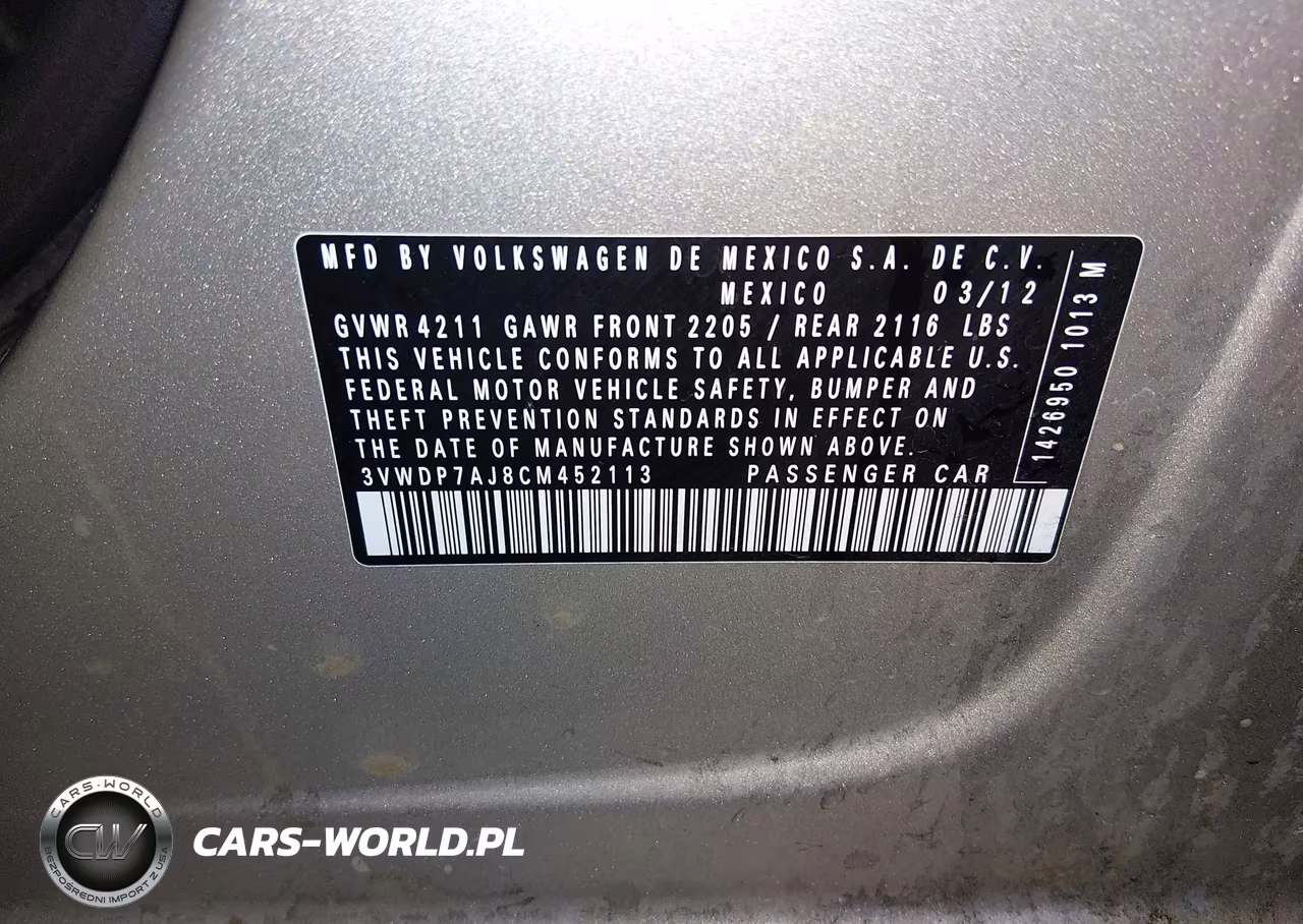 2012 Volkswagen Jetta 2.5L Se VIN:3VWDP7AJ8CM452113 - 9