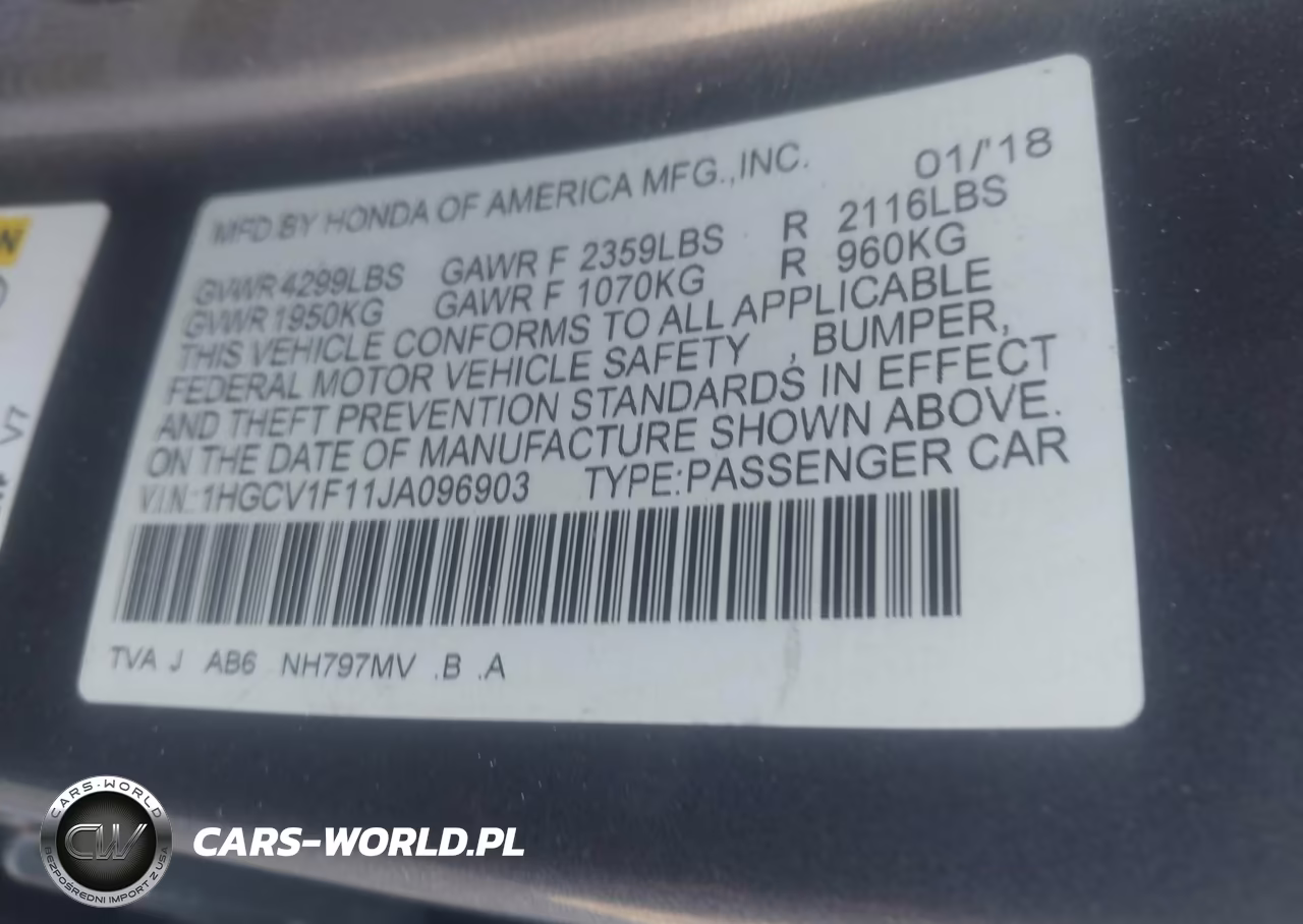 2018 Honda Accord Lx VIN:1HGCV1F11JA096903 - 9