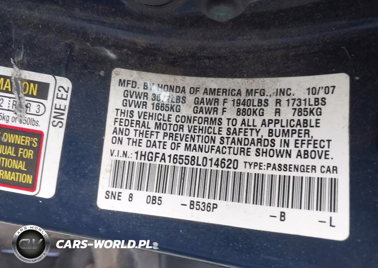 2008 Honda Civic Lx VIN:1HGFA16558L014620 - 9