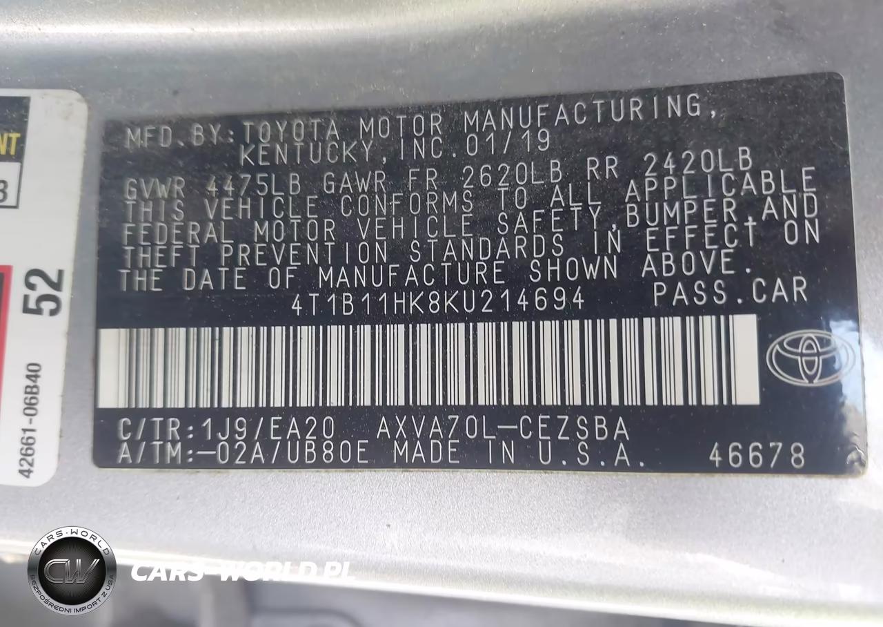 2019 Toyota Camry Se VIN:4T1B11HK8KU214694 - 9