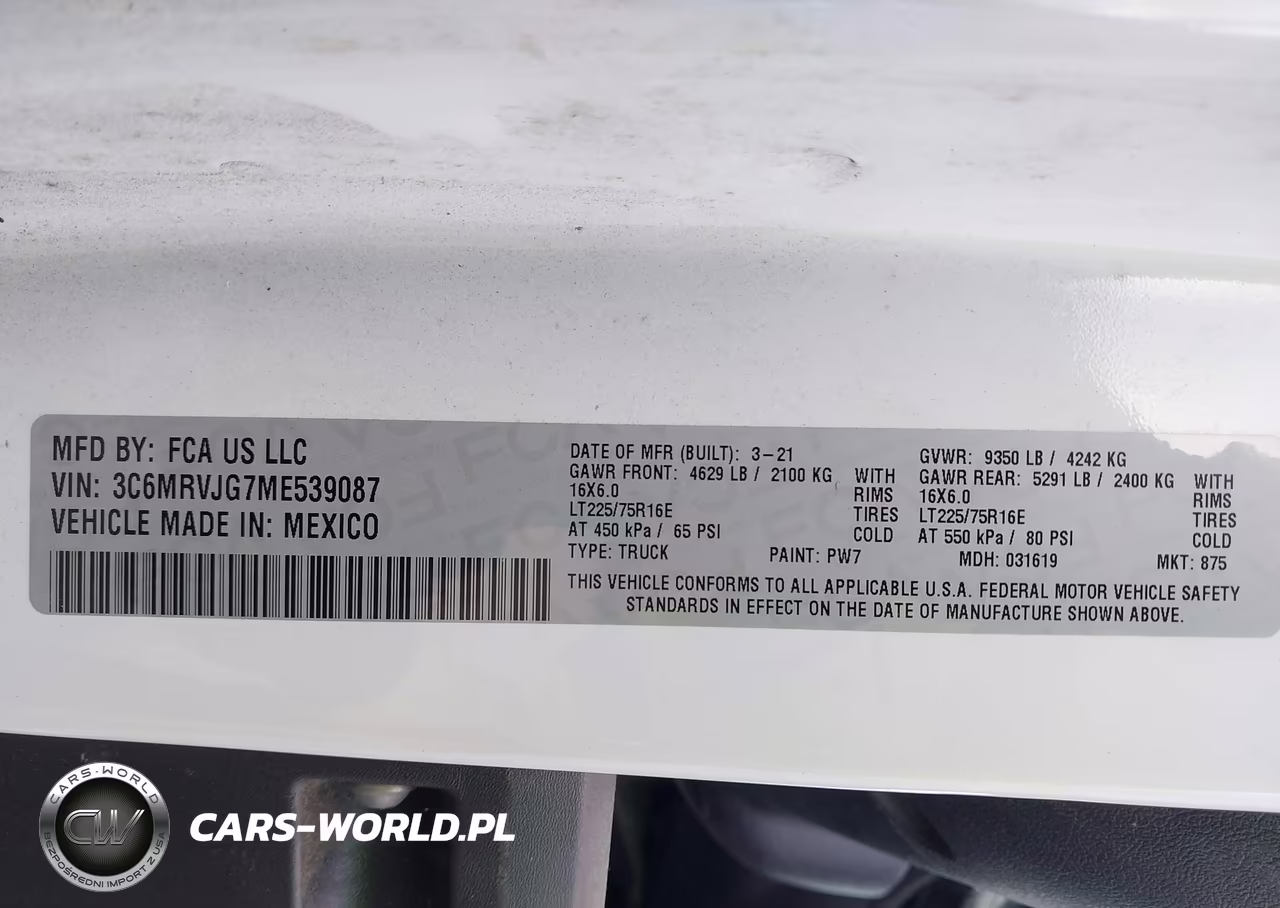 2021 Ram Promaster 3500 Cargo Van High Roof 159 Wb Ext VIN:3C6MRVJG7ME539087 - 9