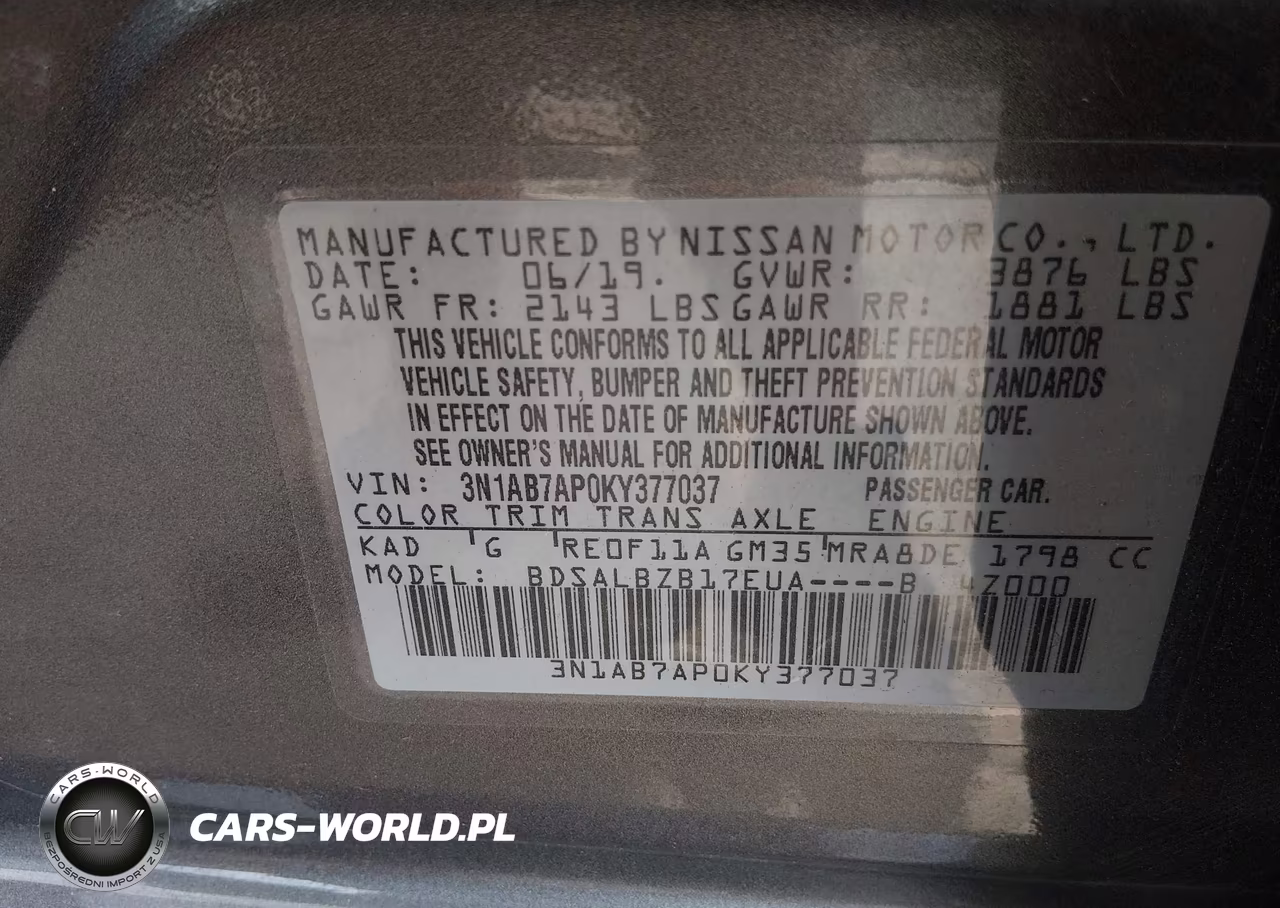 2019 Nissan Sentra S VIN:3N1AB7AP0KY377037 - 9