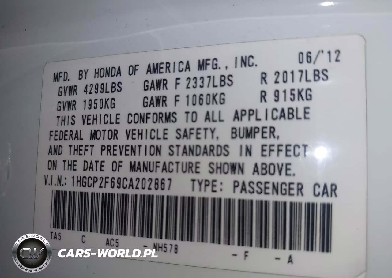 2012 Honda Accord 2.4 Se VIN:1HGCP2F69CA202867 - 9