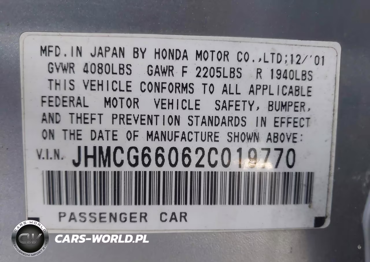 2002 Honda Accord 2.3 Ex VIN:JHMCG66062C019770 - 9