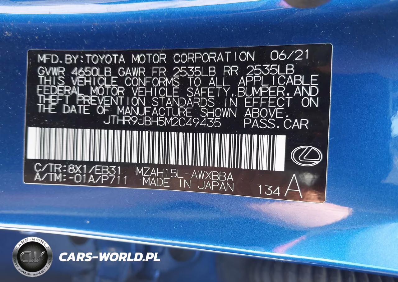 2021 Lexus Ux 250H VIN:JTHR9JBH5M2049435 - 9