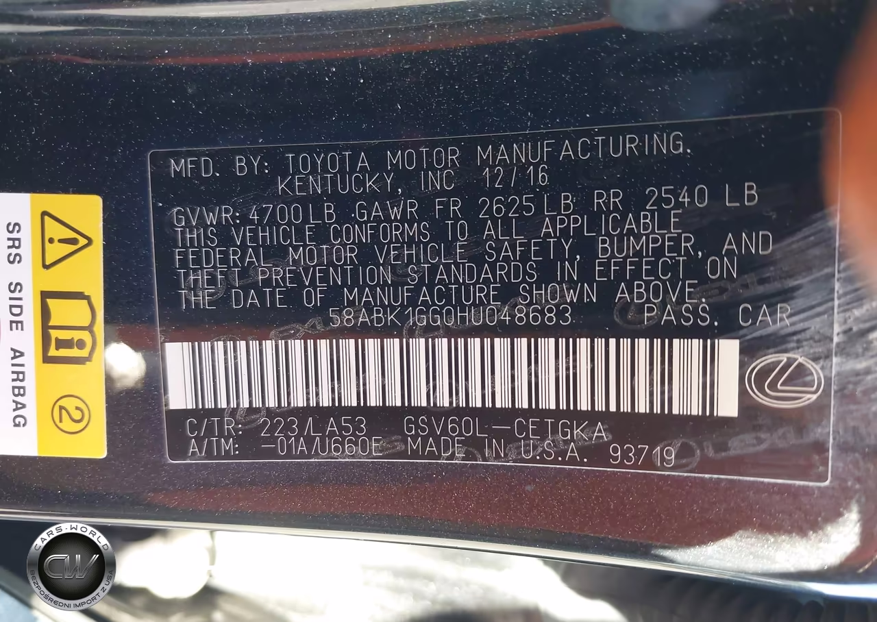 2017 Lexus Es 350 VIN:58ABK1GG0HU048683 - 9