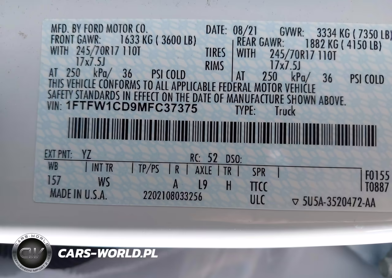 2021 Ford F-150 Xl VIN:1FTFW1CD9MFC37375 - 9