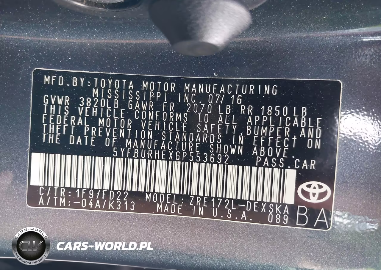 2016 Toyota Corolla S Plus VIN:5YFBURHEXGP553692 - 9