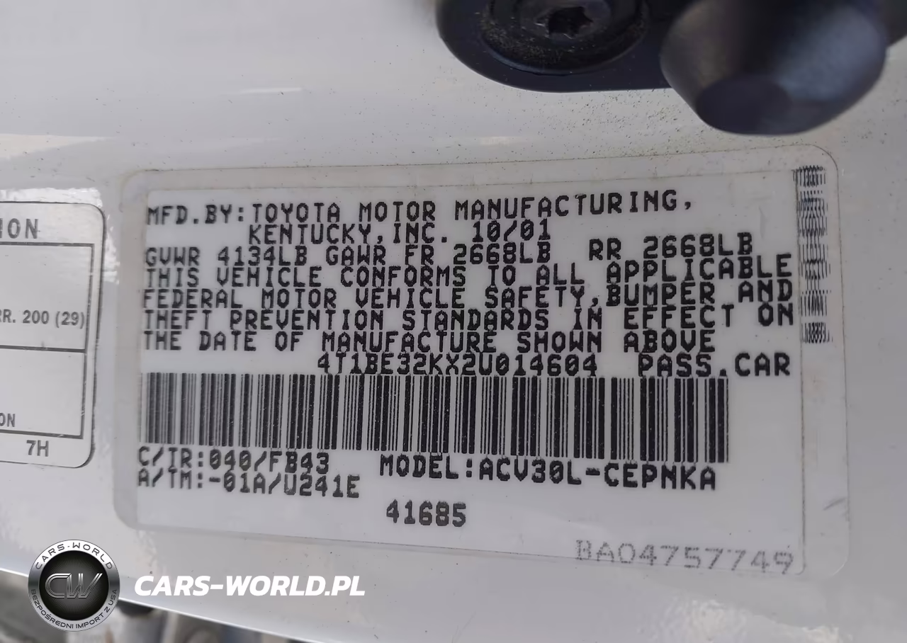 2002 Toyota Camry Le VIN:4T1BE32KX2U014604 - 9