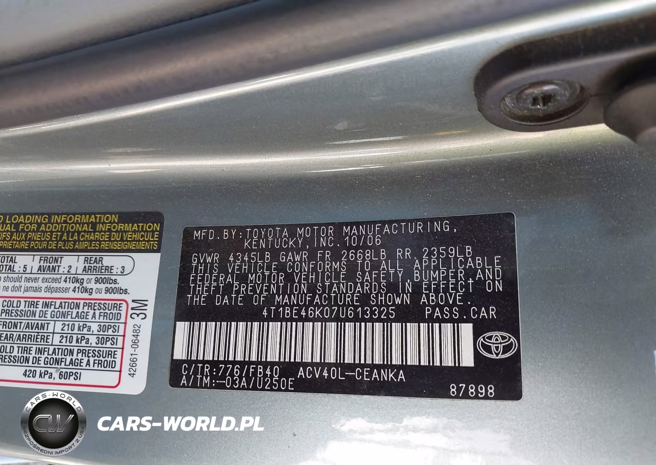 2007 Toyota Camry Le VIN:4T1BE46K07U613325 - 9