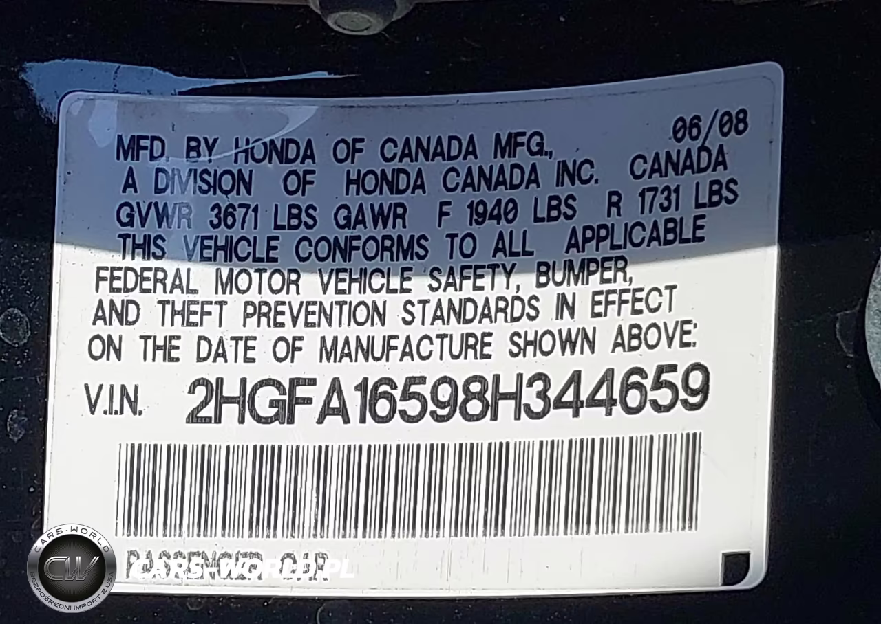 2008 Honda Civic Lx VIN:2HGFA16598H344659 - 9